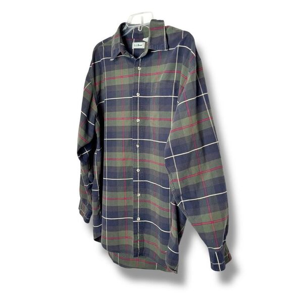 L.L.Bean ODM XL Tall Men’s Green Navy Plaid Button Down Shirt Vintage Classic 90 - Picture 3 of 6